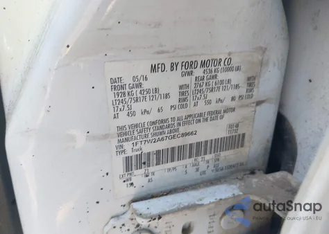 2016 Ford F-250 Xl z USA, uszkodzony, nr VIN 1FT7W2A67GEC89662